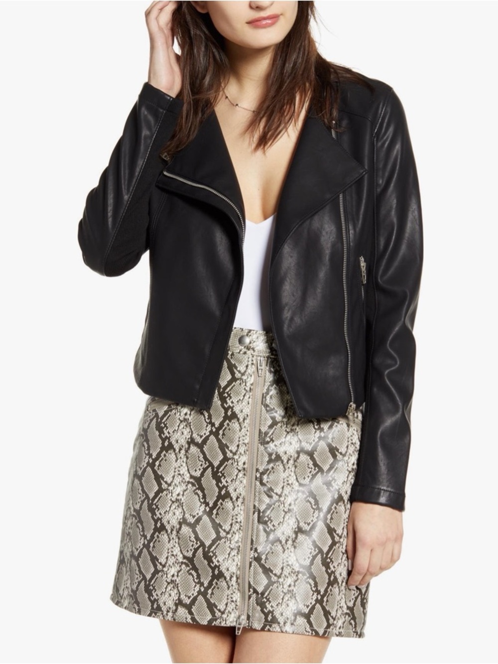 Black Faux Leather Moto Jacket - Women's